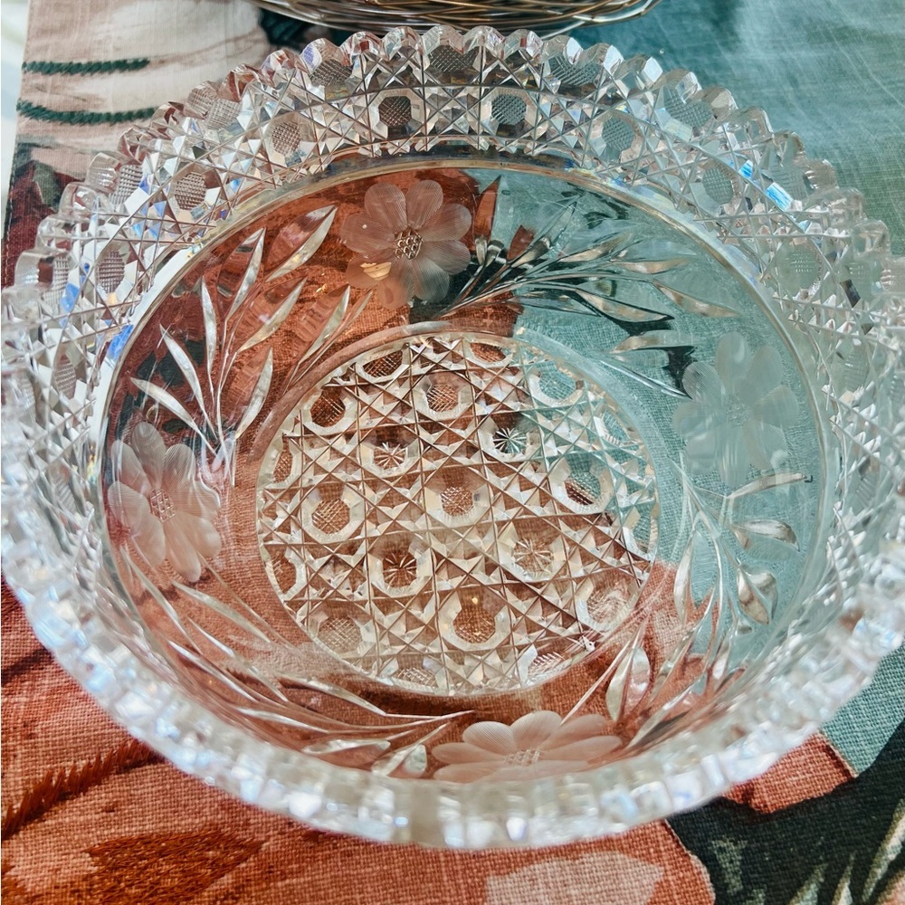 American Brilliant Period Cut Glass Bowl – Floral & Hobstar Design - Picture 2 of 5